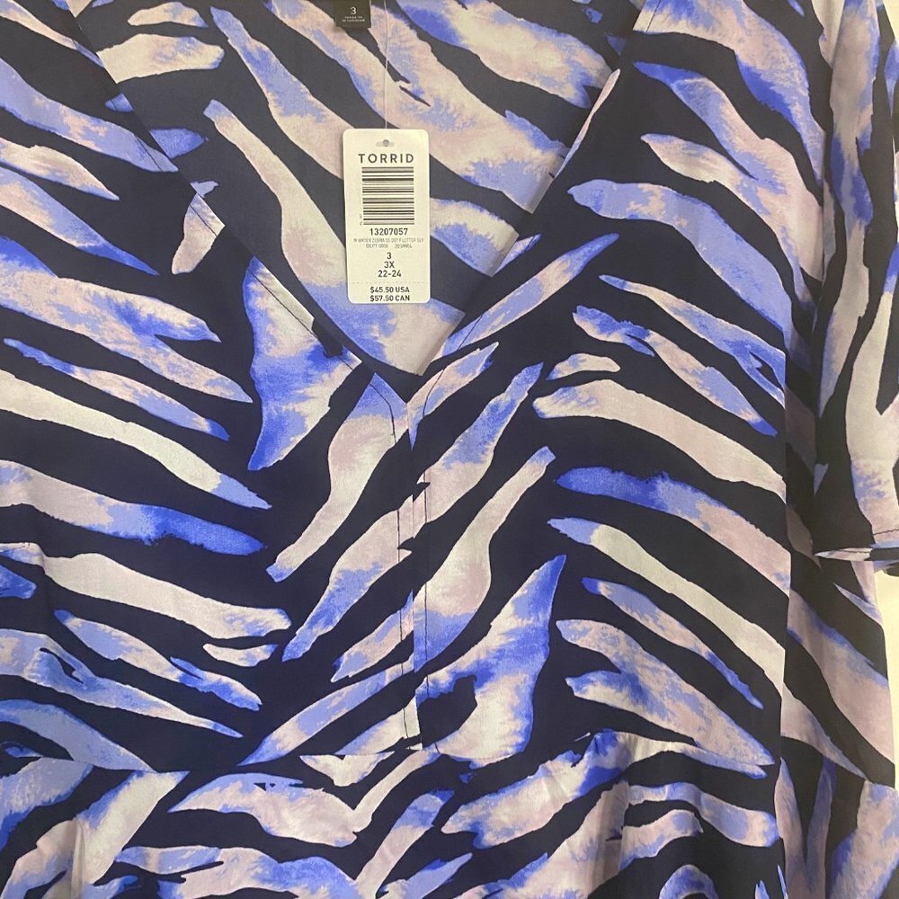 Torrid - NAVY ZEBRA GEORGETTE PEPLUM BLOUSE - Picture 6 of 10